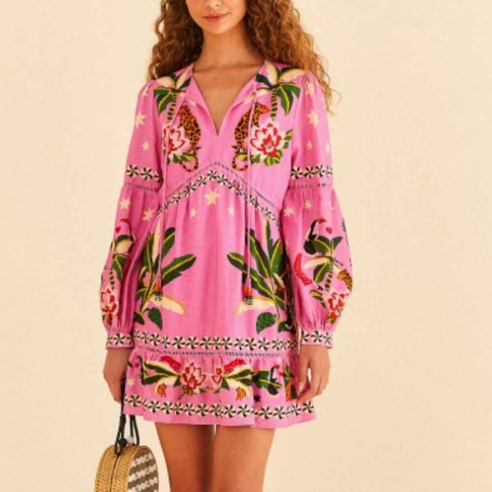Farm Rio Pink Leopard Forest Mini Dress